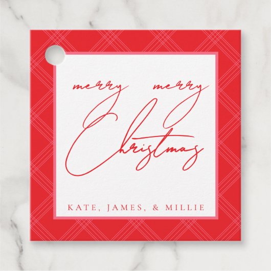 Plaid Holiday Gift Labels - Rood & Hot Pink (Voorkant)