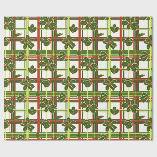Plaid Holly Christmas Cadeaupapier (Vlak)