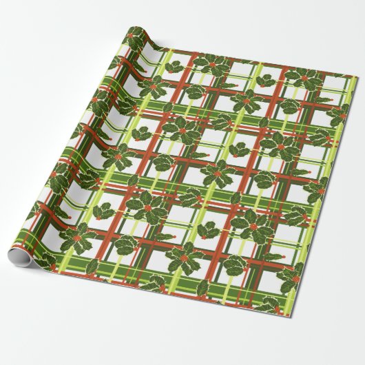 Plaid Holly Christmas Cadeaupapier (Uitgerold)