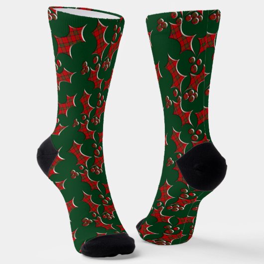 Plaid Holly en bessen Kerstmis Sokken (Gebogen)