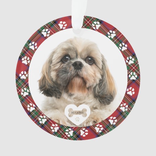 Plaid Huisdier Foto Kerstmis Stewart Tartan Ornament (voorkant)
