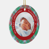 Plaid I Baby's eerste kerstfoto Keramisch Ornament (Rechts)
