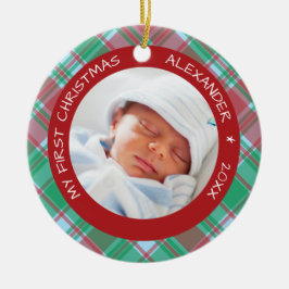 Plaid I Baby's eerste kerstfoto Keramisch Ornament