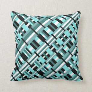 Plaid in Blauwgroen, Zwarte & Witte Diagonaal de Kussen