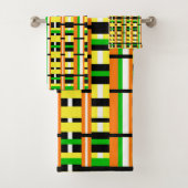 Plaid in Green, Orange & Yellow Modern Pattern Bad Handdoek (Insitu)