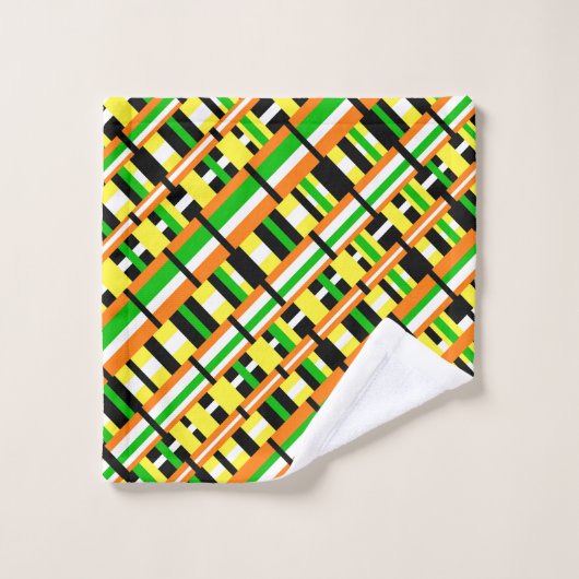 Plaid in Groen, Sinaasappel & Geel Modern Diagonal Bad Handdoek (Wasdoekje)