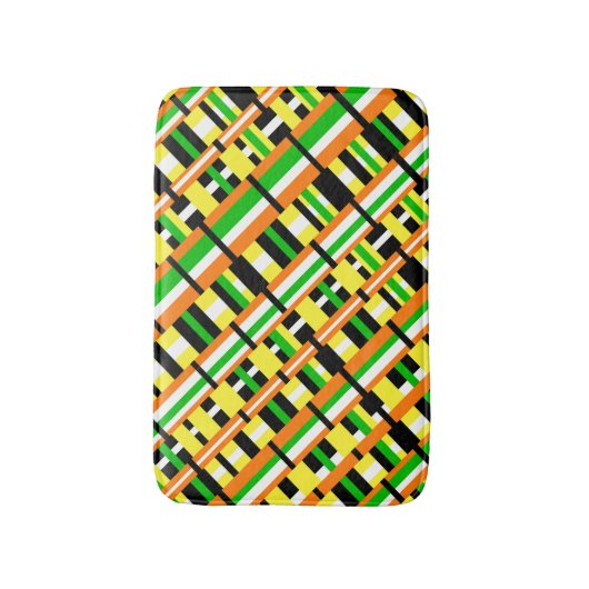 Plaid in Groen, Sinaasappel & Geel Modern Diagonal Badmat (Voorkant Verticaal)