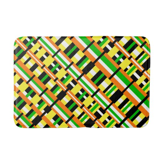 Plaid in Groen, Sinaasappel & Geel Modern Diagonal Badmat (Voorkant)