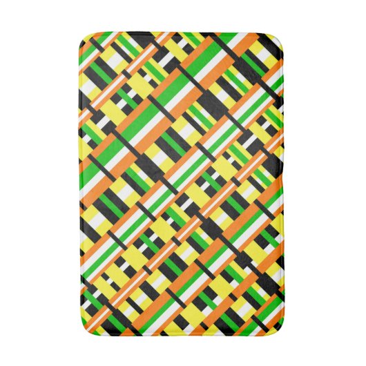Plaid in Groen, Sinaasappel & Geel Modern Diagonal Badmat (Voorkant Verticaal)