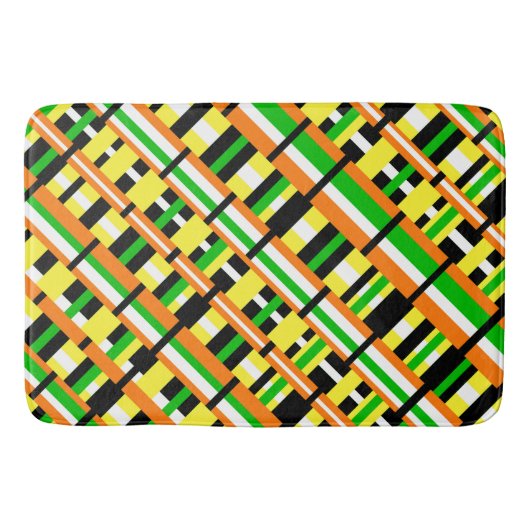 Plaid in Groen, Sinaasappel & Geel Modern Diagonal Badmat (Voorkant)