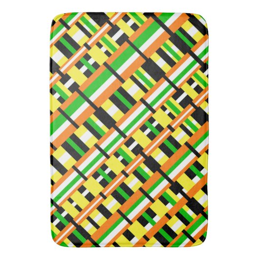 Plaid in Groen, Sinaasappel & Geel Modern Diagonal Badmat (Voorkant Verticaal)