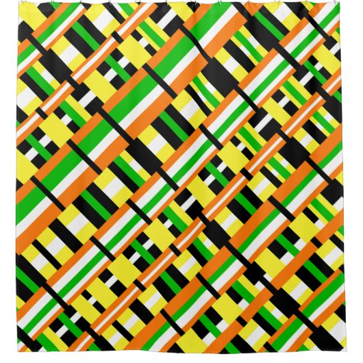 Plaid in Groen, Sinaasappel & Geel Modern Diagonal Douchegordijn (Voorkant)