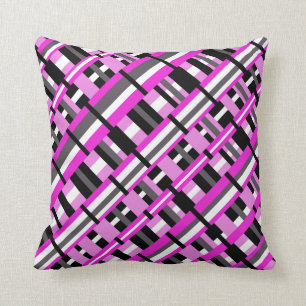 Plaid in Roze, Zwarte & Grijze Diagonaal Kussen