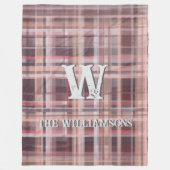 Plaid initiaal script rood blush bordeauxrood perz fleece deken (Voorkant)