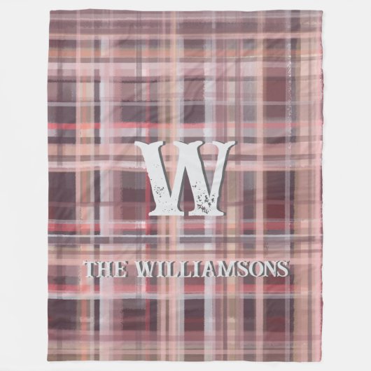 Plaid initiaal script rood blush bordeauxrood perz fleece deken (Voorkant)