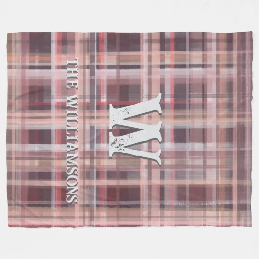 Plaid initiaal script rood blush bordeauxrood perz fleece deken (Voorkant (Horizontaal))