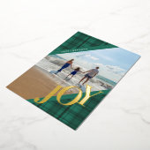 Plaid JOY Diagonaal Turquoise Echt Folie Feestdagenkaart (Gedraaid)