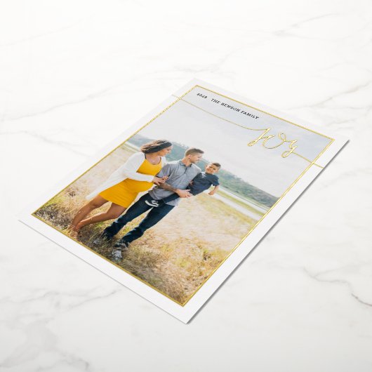 Plaid JOY Minimal Script Echte folie Folie Feestdagenkaart (Gedraaid)