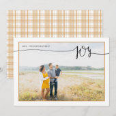 Plaid JOY Minimal Script Gouden Kerstkaart (Voorkant / Achterkant)