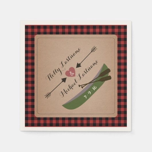 Plaid kano + hart met pijlen rustieke bruiloft servetten (Voorkant)