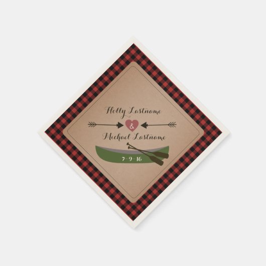 Plaid kano + hart met pijlen rustieke bruiloft servetten (Hoek)