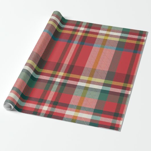 Plaid Kerst Feestdagen Rood en Groen Rustiek Cadeaupapier (Uitgerold)