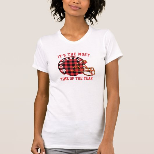 Plaid Kerst Football Vriendin T-shirt, Custom T-shirt (Voorkant)