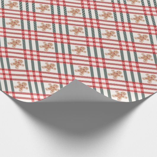 Plaid Kerst Gingerbread Rood Groen Cadeaupapier (Hoek)