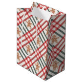 Plaid Kerst Gingerbread Rood Groen Medium Cadeauzakje (Voorkant Gekanteld)