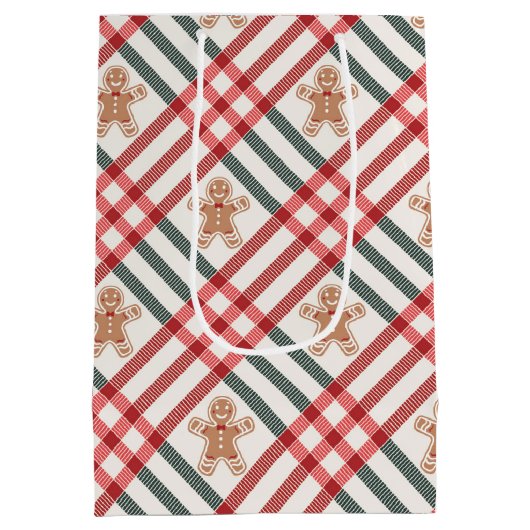 Plaid Kerst Gingerbread Rood Groen Medium Cadeauzakje (Achterkant)