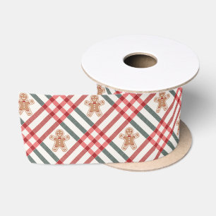 Plaid Kerst Gingerbread Rood Groen Satijnen Lint