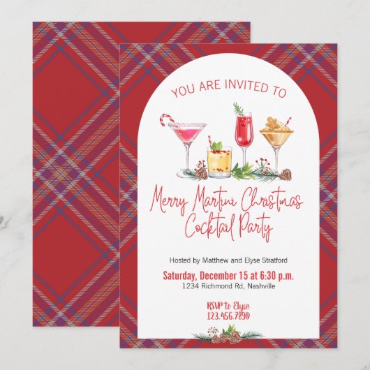 Plaid Kerst Party Vakantie Cocktail Werk Party Kaart (Voorkant / Achterkant)