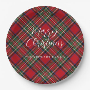 Plaid Kerst Vakantie Script Clan Stewart Tartan Papieren Bordje