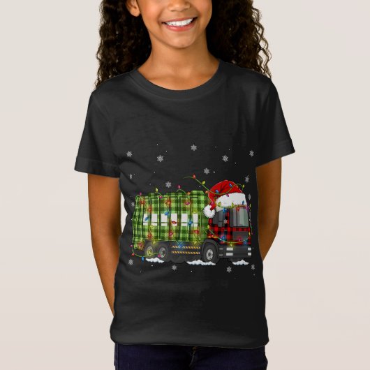 Plaid Kerst Vuilniswagen Pyjama T-shirt (Voorkant)