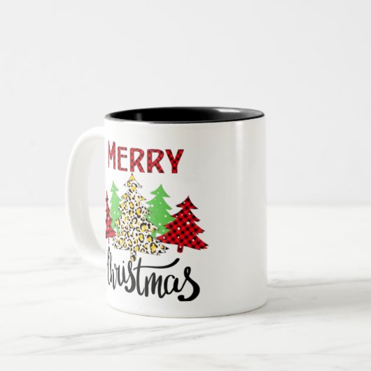 Plaid kerstbomen in het winterbos Mok (Voorkant links)