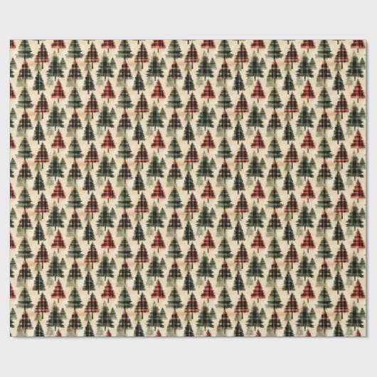 Plaid kerstbomen op Beige Cadeaupapier (Vlak)