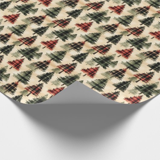 Plaid kerstbomen op Beige Cadeaupapier (Hoek)