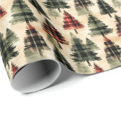 Plaid kerstbomen op Beige Cadeaupapier (Rol Hoek)