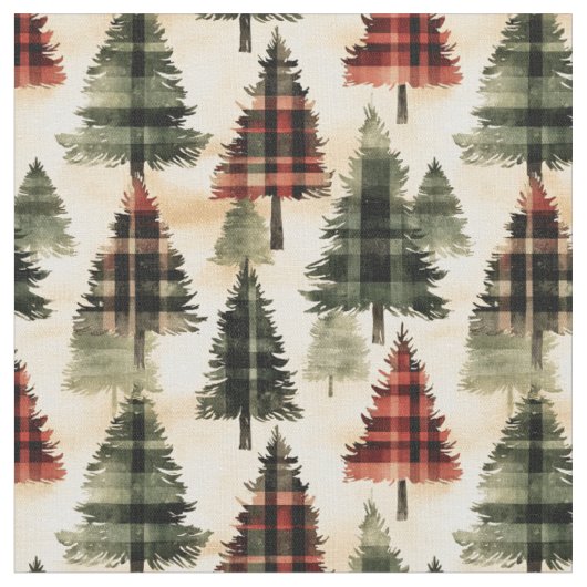 Plaid kerstbomen op Beige Stof (Close Up)