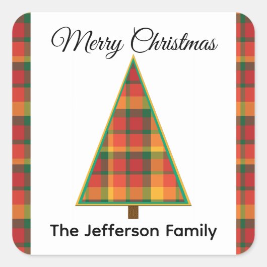 Plaid Kerstboom Kerst stickers (Voorkant)