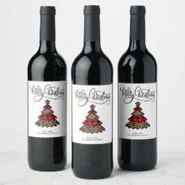 Plaid Kerstboom Ontwerp Vrolijk Kerstfeest Wijn Etiket