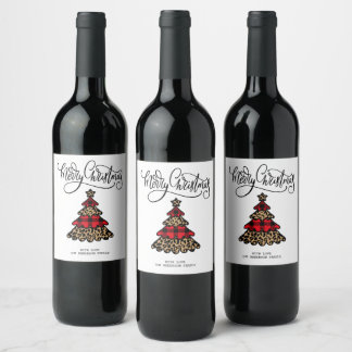 Plaid Kerstboom Ontwerp Vrolijk Kerstfeest Wijn Etiket