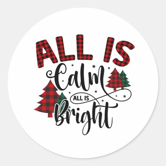 Plaid Kerstboom Patroon Xmas Quote Ronde Sticker (Voorkant)