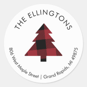 Plaid Kerstboom Retouradres Sticker
