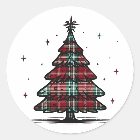 Plaid Kerstboom Vakantie Envelop Sticker (Voorkant)