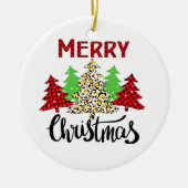 Plaid Kerstboom Winter Forest Leopard Keramisch Ornament (Voorkant)