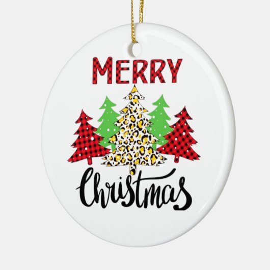 Plaid Kerstboom Winter Forest Leopard Keramisch Ornament (Links)