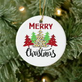 Plaid Kerstboom Winter Forest Leopard Keramisch Ornament