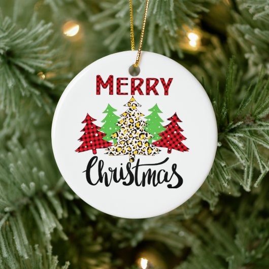 Plaid Kerstboom Winter Forest Leopard Keramisch Ornament