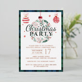 Plaid Kerstfeest Campbell Tartan Roos Goud Folie Uitnodiging (Staand Voorkant)